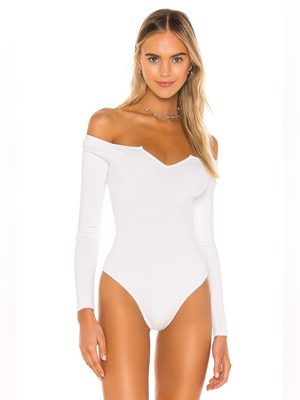 Superdown Revolve Ashton White V-Neck Off Shoulder Long Sleeve Bodysuit Small